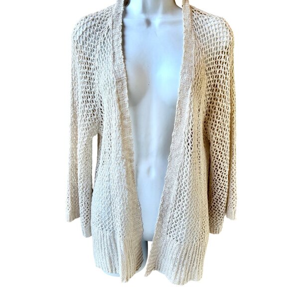 Xhilaration Boho Cardigan Sweater Cream Crochet Open Front Festival - Picture 10 of 13